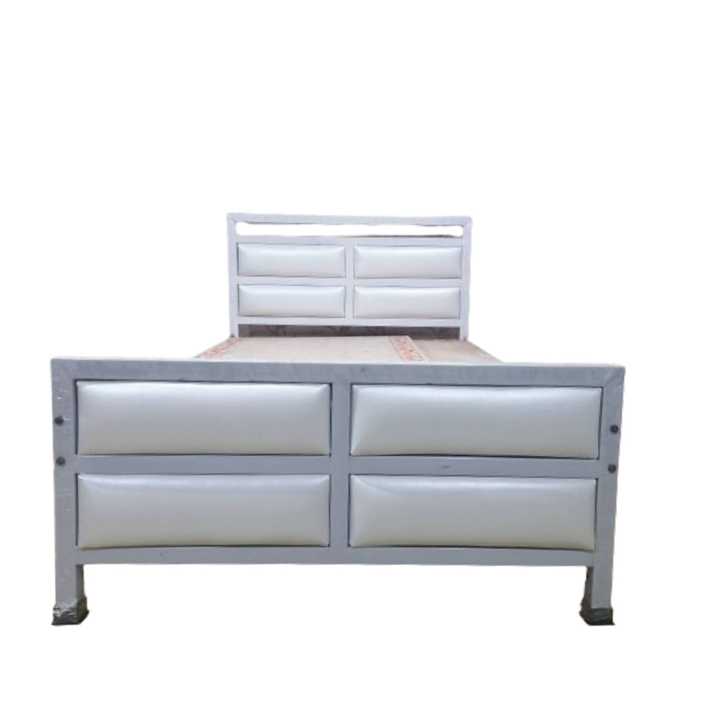 Bowzar Double Bed 4X6.5 Feet 4 Cushions Unique Design White