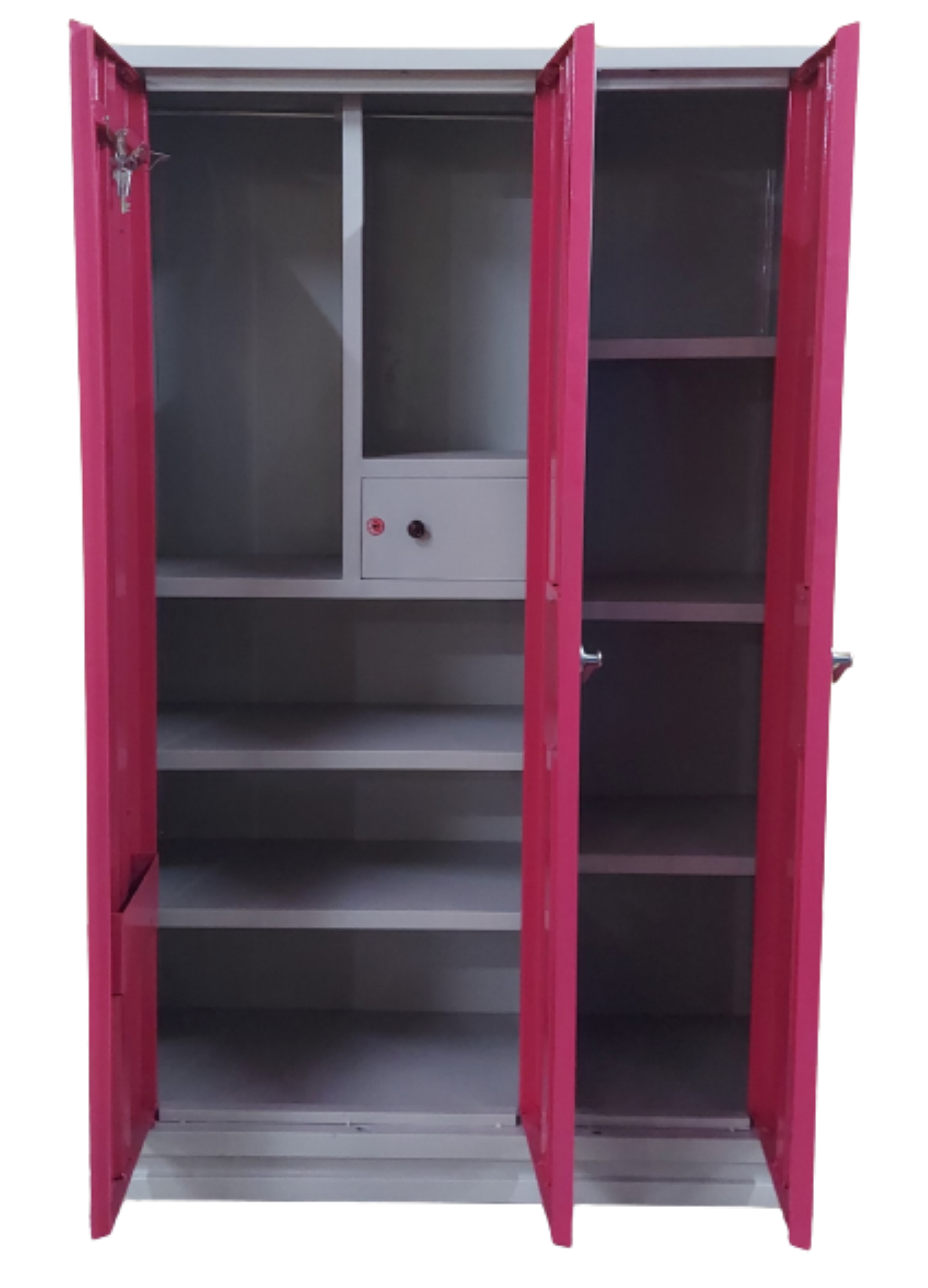 Bowzar 26 Gauge 3 Door Steel Almirah Wardrobe Light Weight with Mirror Pink