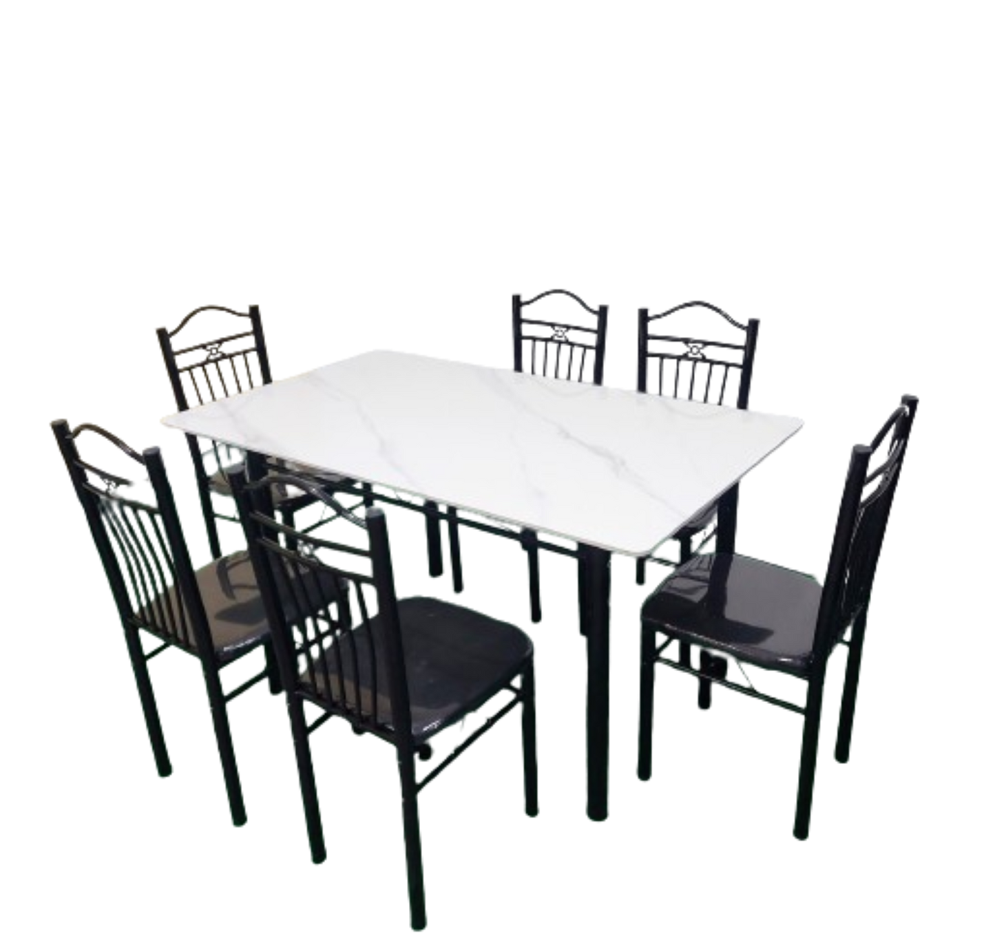 Bowzar 6 Seater Metal Dining Set with Ceramic Marble Top White