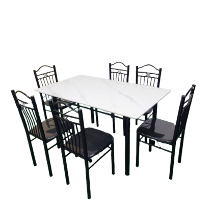 Bowzar 6 Seater Metal Dining Set with Ceramic Marble Top White