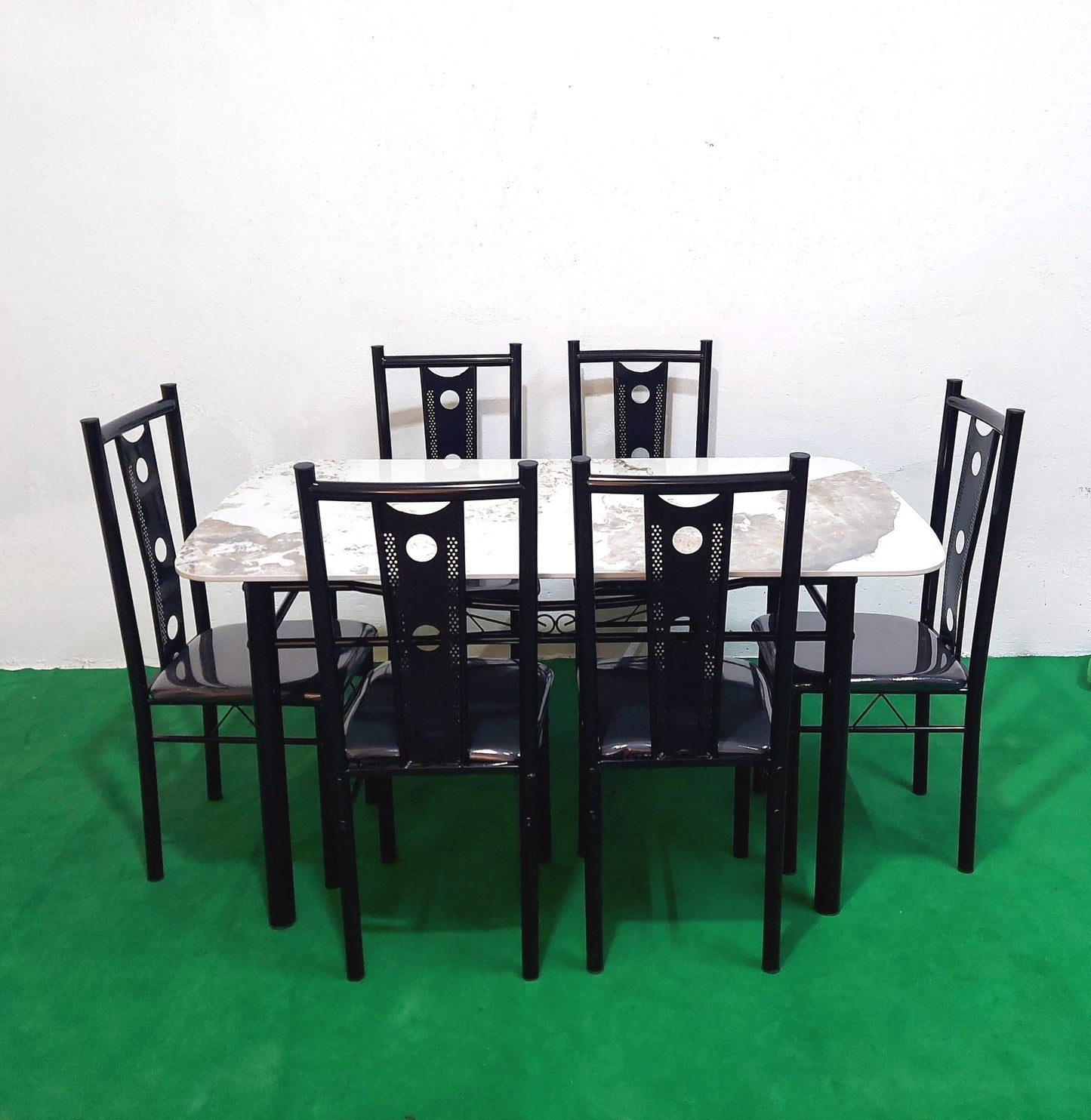 Bowzar 6 Seater Dining Table Set With Ceramic Top Cushioned Chair