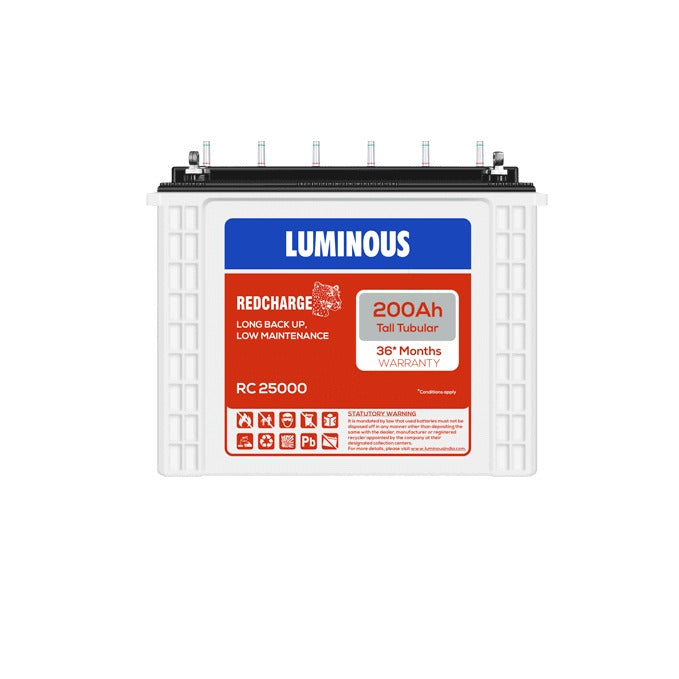 Luminous RC25000 Tall Tubular Inverter Battery 200Ah Warranty 36 Months