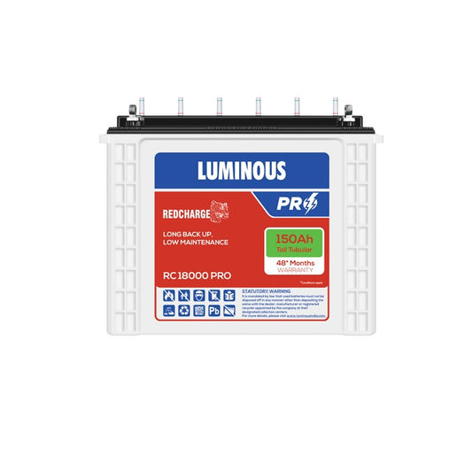 Luminous Red Charge RC 18000 PRO 150 Ah/12V Tall Tubular Inverter Battery with 48 Months Warranty for Home, Office and Shops