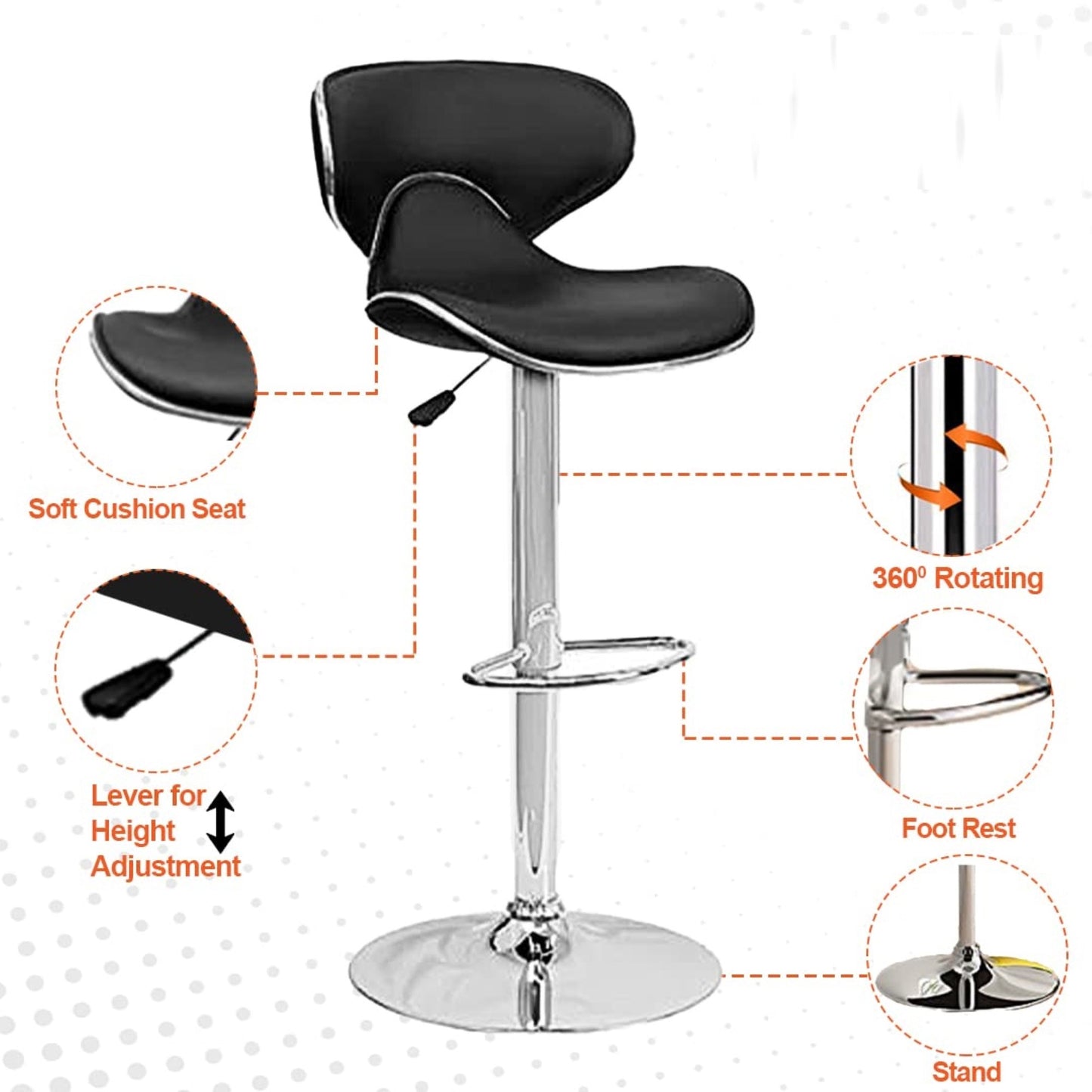 Bowzar REVOLVING Black Height Adjustable BAR Stool/Kitchen Chair Suitable for Kitchen, Cafeteria, Dining,Pubs, Office,Shops