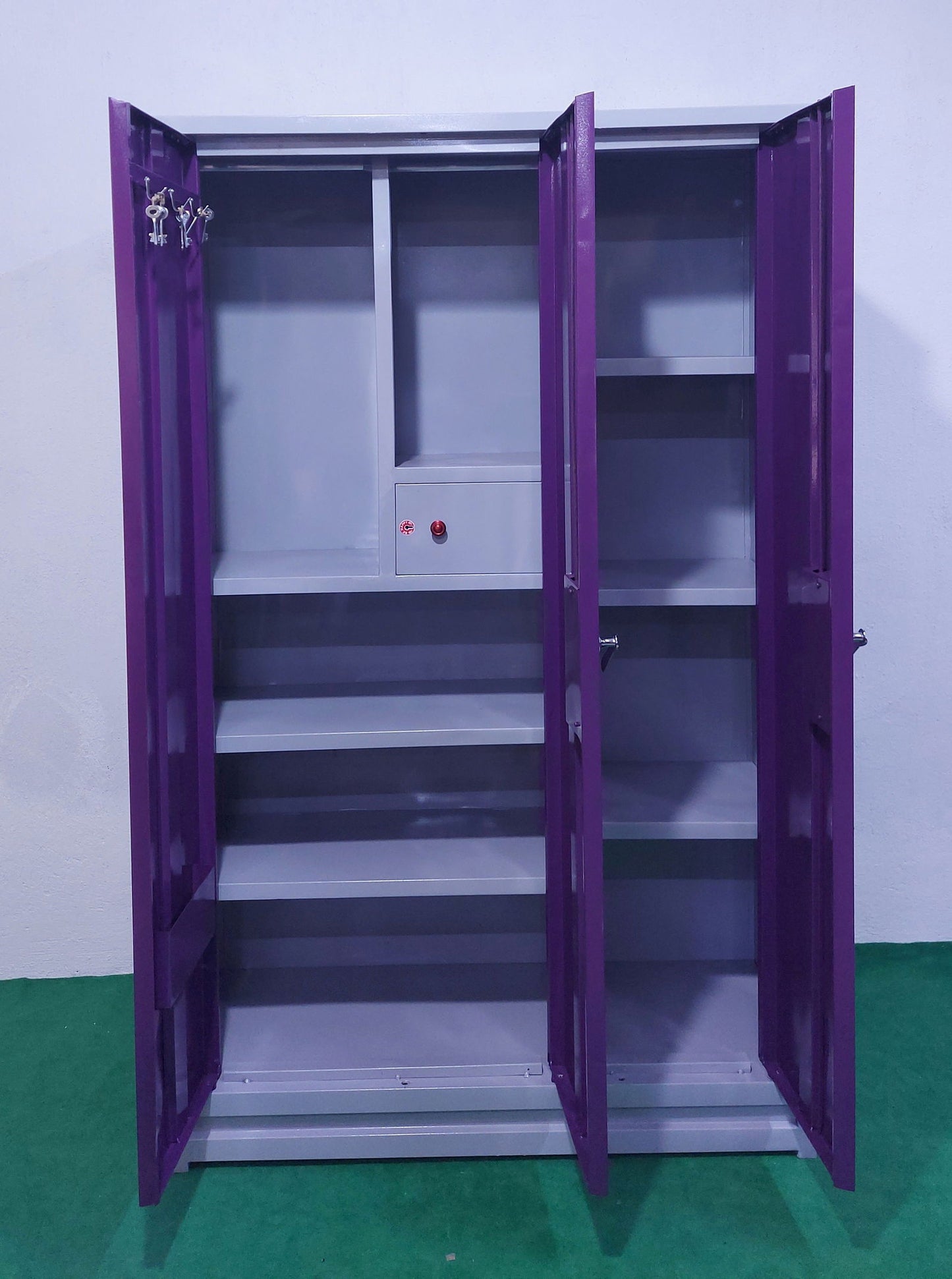 Bowzar 26 Gauge 3 Door Steel Almirah Wardrobe Light Weight with Mirror Purple