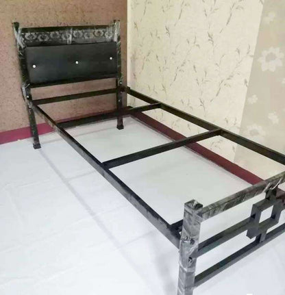 Bowzar Single Size 3X6.5 Feet KM Design Bed for Hostel PG Guest House Bachelor Black