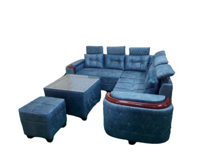 Bowzar Luxury Wooden Sofa 5 Seater L Shame with Center Table and 1 Piece Stool Teal