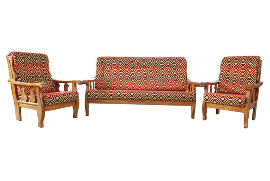 Bowzar Solid Teak Wood Sofa Set - (3+1+1) 5 Seater